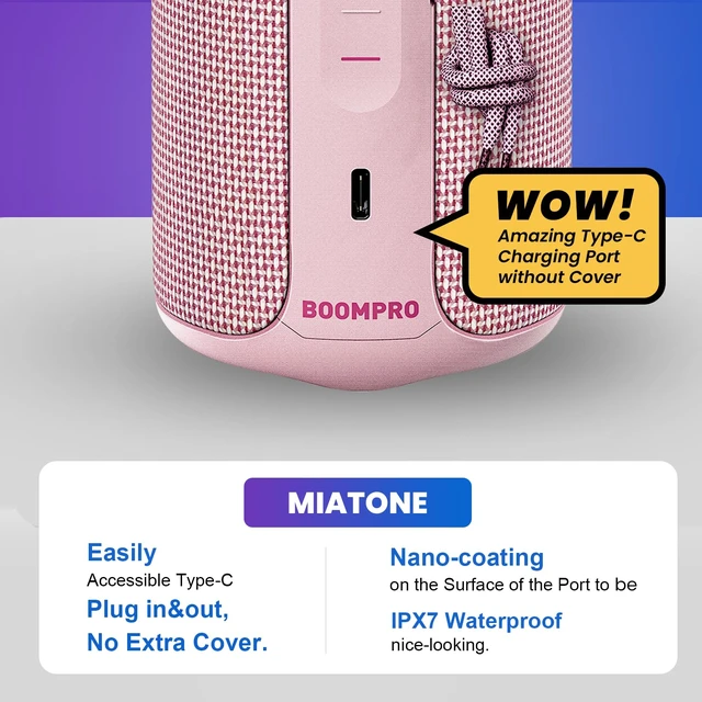 Alt view image 7 of 7 - Bluetooth Speaker 36W Stereo Sound Bass Present Woman Gifts - Pink Portable Speaker Bluetooth 5.3 Wireless USB Type C, Outdoor and Travel, 5000mAh Up to 16H Playtime, Indoor Party Home