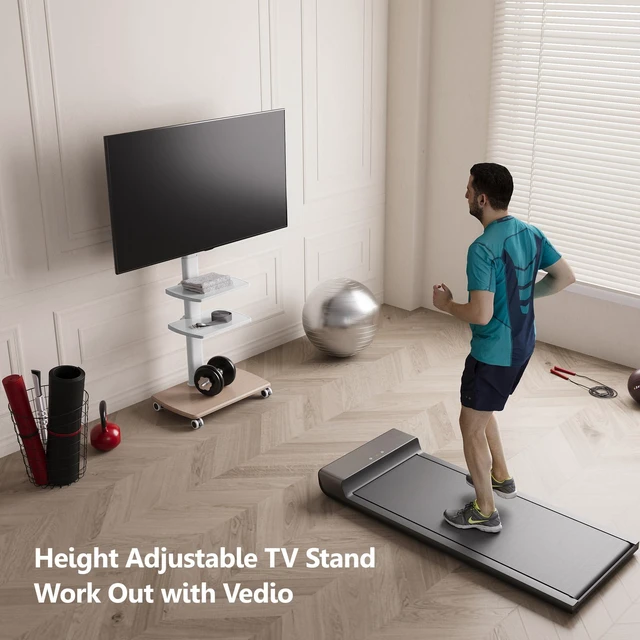 Alt view image 3 of 6 - Rolling TV Stand for 32-75 Inch TVs with Height Adjustable, White Mobile TV Cart for 32-65 70 Inch TVs, Corner Floor TV Stand with Swivel Mount for Bedroom Living Room Home Office Small Dorm