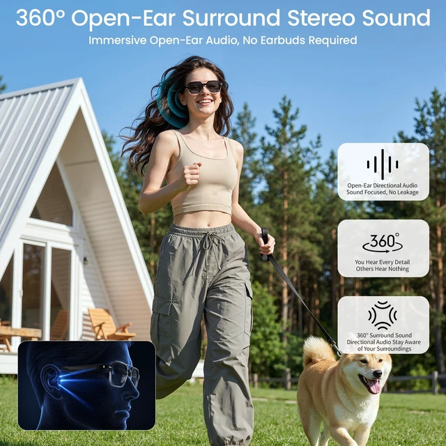 Alt view image 3 of 7 - Aviator Smart Glasses, Photochromic Lens, Bluetooth 5.3 Open-Ear Audio Wear-Sensing Auto On/Off, Music, Hands-Free Calls, UV/Blue Light Protection, 30g Ultra-Light Sunglasses for Travel & Daily