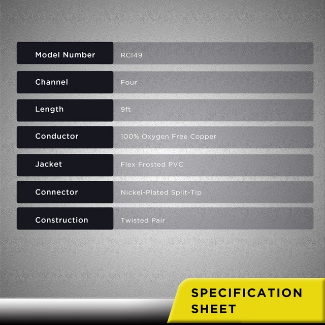 Alt view image 6 of 6 - RCI49 OFC 9ft 4-Channel RCA Audio Cable Twisted Pair Noise Reduction 100% Oxygen Free Copper