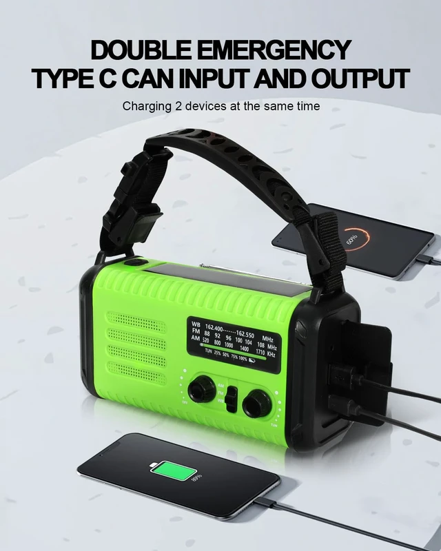 Alt view image 3 of 7 - Emergency Crank Radio, 20000mAh Solar Hand Crank Weather Radio NOAA/AM/FM 74000mWh Battery Powered Radio with Cell Phone Charger, Reading Lamp, Flashlight & SOS for Emergencies/Home (LightGreen)