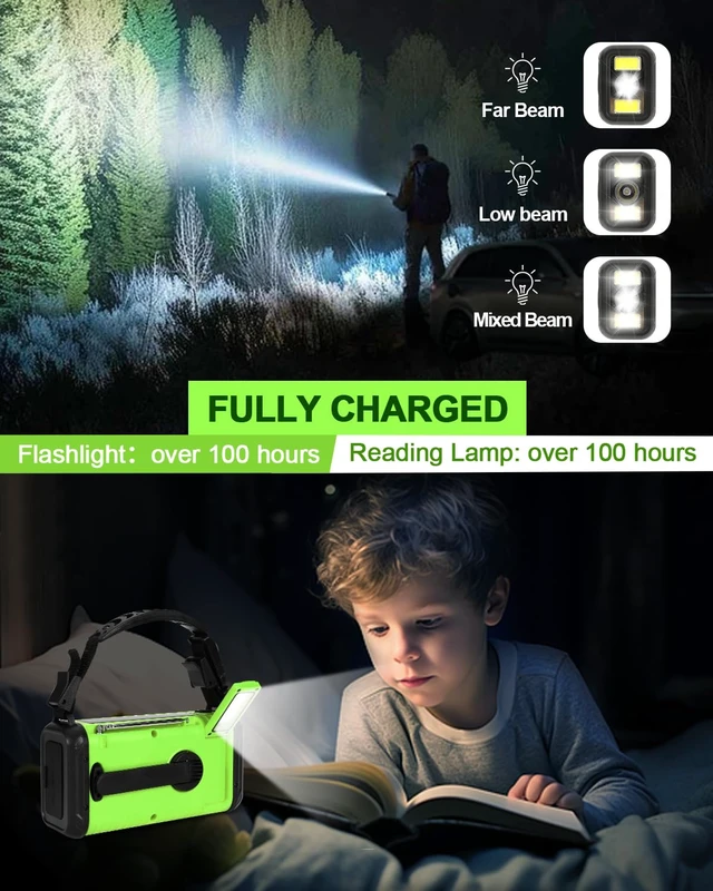 Alt view image 5 of 7 - Emergency Crank Radio, 20000mAh Solar Hand Crank Weather Radio NOAA/AM/FM 74000mWh Battery Powered Radio with Cell Phone Charger, Reading Lamp, Flashlight & SOS for Emergencies/Home (LightGreen)