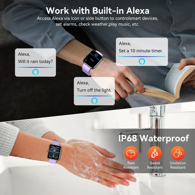 Alt view image 5 of 7 - Smart Watch with Alexa Built-in, 1.83" HD Touchscreen Fitness Tracker, Bluetooth Notifications, IP68 Waterproof, 120+ Sport Modes, 24/7 Heart Rate & Sleep Monitor for iPhone Android iOS (Purple)