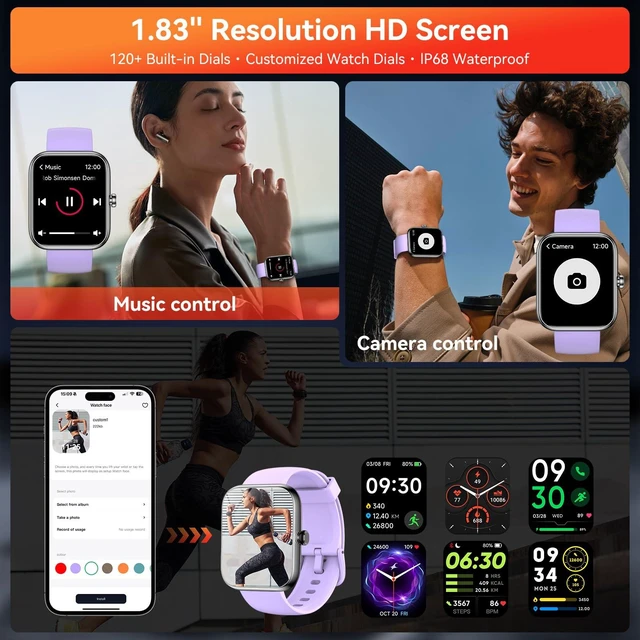 Alt view image 6 of 7 - Smart Watch with Alexa Built-in, 1.83" HD Touchscreen Fitness Tracker, Bluetooth Notifications, IP68 Waterproof, 120+ Sport Modes, 24/7 Heart Rate & Sleep Monitor for iPhone Android iOS (Purple)