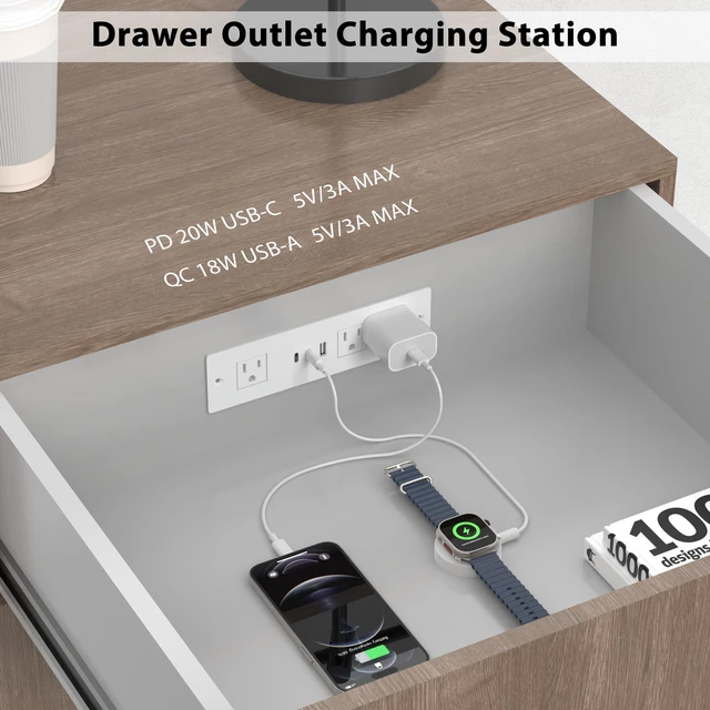 Alt view image 4 of 7 - Drawer Outlet kit, Furniture Recessed Power Strip ETL Listed. White Flush Mount Charging Station with (3) PD 20W USB Ports & (3) 15A Plug for Cabinet in Desk Electrical Outlet