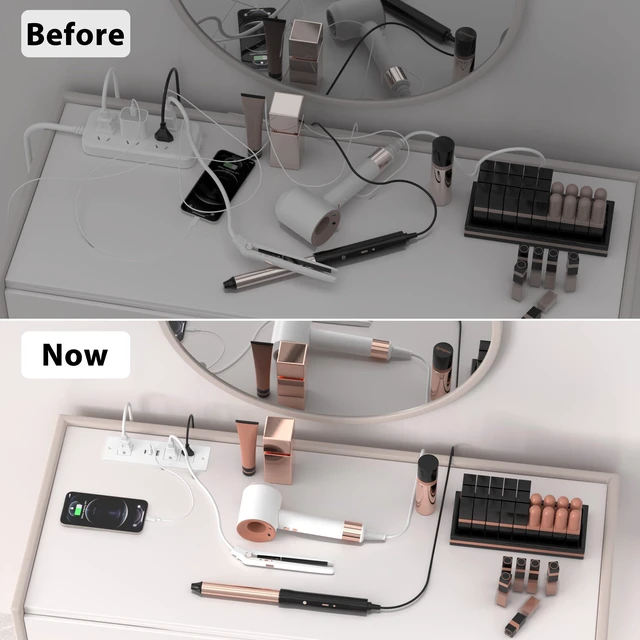 Alt view image 7 of 7 - Drawer Outlet kit, Furniture Recessed Power Strip ETL Listed. White Flush Mount Charging Station with (3) PD 20W USB Ports & (3) 15A Plug for Cabinet in Desk Electrical Outlet
