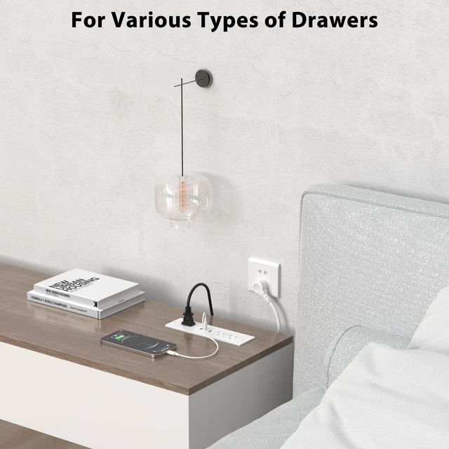 Alt view image 6 of 7 - Drawer Outlet kit, Furniture Recessed Power Strip ETL Listed. White Flush Mount Charging Station with (3) PD 20W USB Ports & (3) 15A Plug for Cabinet in Desk Electrical Outlet