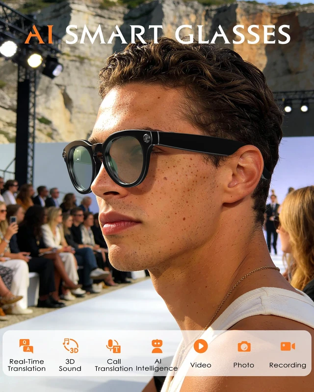 Alt view image 2 of 7 - Smart Glasses with Camera and Audio 8MP HD Camera Smart Glasses for Men Bluelight Glasses 1080P Video Recording AI Glasses, Real Time Translation, Voice Assistant