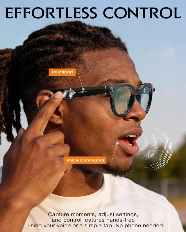 Alt view image 4 of 7 - Smart Glasses with Camera and Audio 8MP HD Camera Smart Glasses for Men Bluelight Glasses 1080P Video Recording AI Glasses, Real Time Translation, Voice Assistant