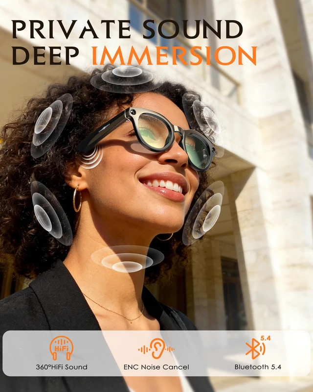 Alt view image 5 of 7 - Smart Glasses with Camera and Audio 8MP HD Camera Smart Glasses for Men Bluelight Glasses 1080P Video Recording AI Glasses, Real Time Translation, Voice Assistant