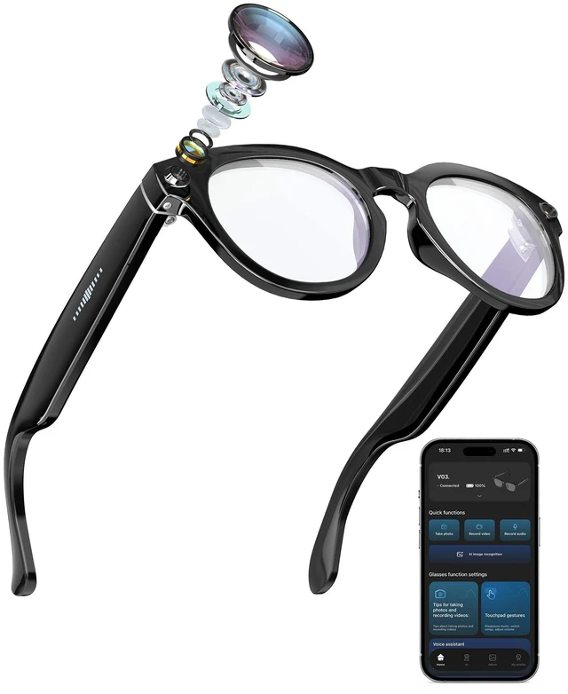 Main image of Smart Glasses with Camera and Audio 8MP HD Camera Smart Glasses for Men Bluelight Glasses 1080P Video Recording AI Glasses, Real Time Translation, Voice Assistant