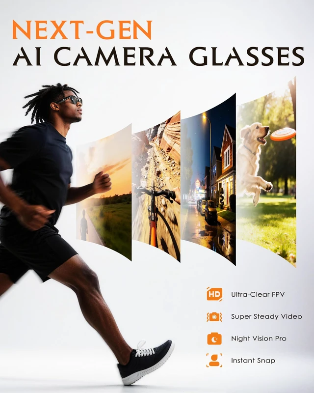 Alt view image 7 of 7 - Smart Glasses with Camera and Audio 8MP HD Camera Smart Glasses for Men Bluelight Glasses 1080P Video Recording AI Glasses, Real Time Translation, Voice Assistant