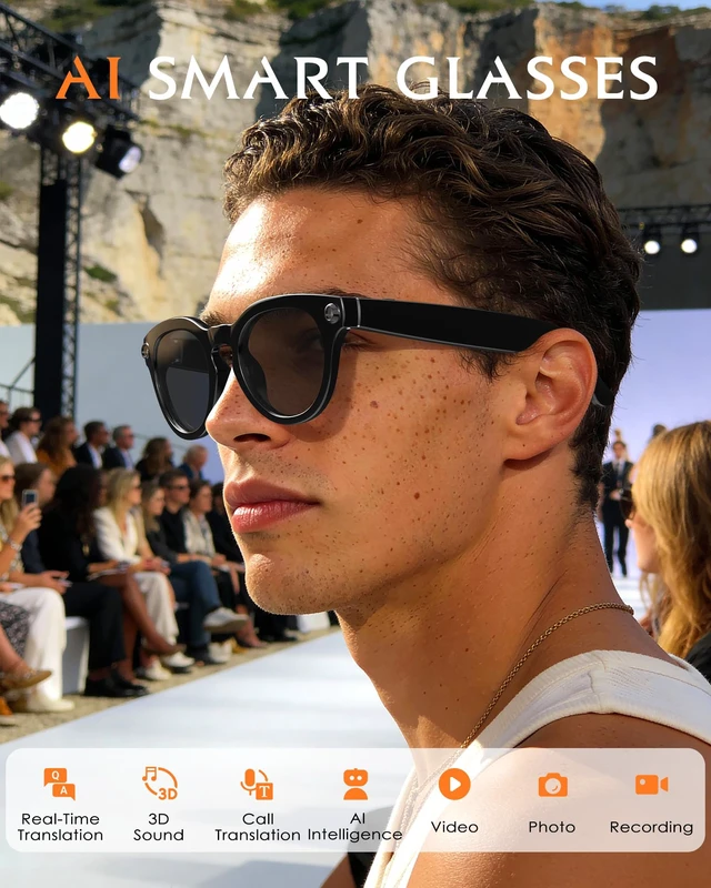 Alt view image 2 of 7 - Smart Glasses with Camera and Audio 8MP HD Camera Smart Glasses for Men Sunglasses 1080P Video Recording AI Glasses, Real Time Translation, Voice Assistant