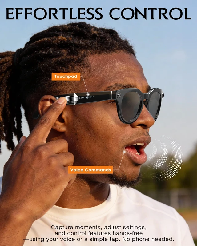Alt view image 3 of 7 - Smart Glasses with Camera and Audio 8MP HD Camera Smart Glasses for Men Sunglasses 1080P Video Recording AI Glasses, Real Time Translation, Voice Assistant