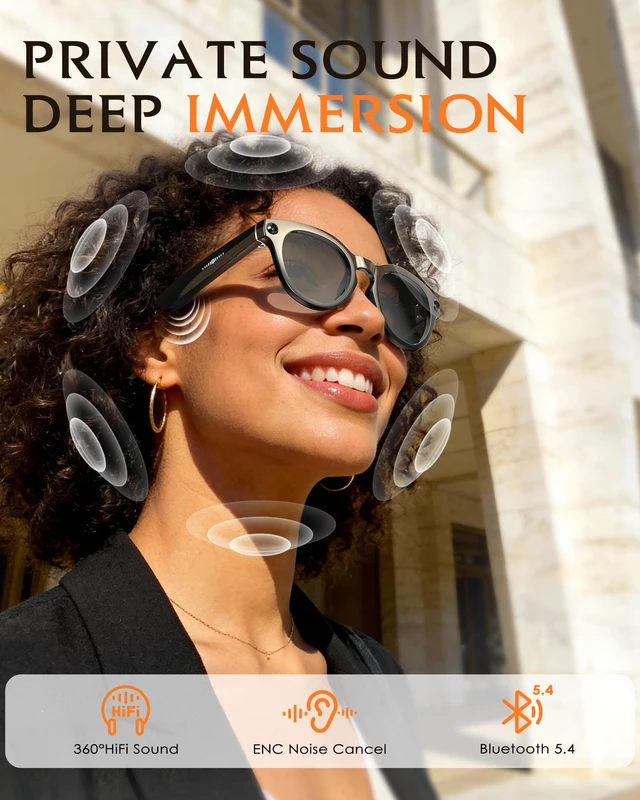Alt view image 6 of 7 - Smart Glasses with Camera and Audio 8MP HD Camera Smart Glasses for Men Sunglasses 1080P Video Recording AI Glasses, Real Time Translation, Voice Assistant