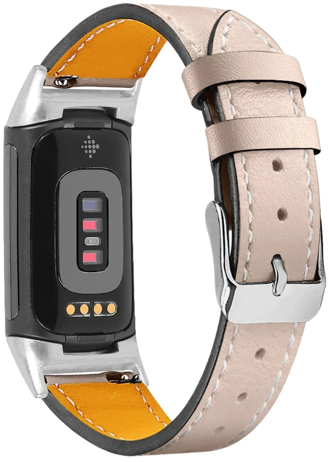 Main image of Leather Bands Compatible with Fitbit Charge 6/Charge 5, Replacement Genuine Leather Straps for Women Men