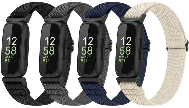 Main image of 4 Pack Bands Compatible with Fitbit Inspire 3/Inspire 2/Inspire/Inspire HR/Ace 3/Ace 2 Band, Elastic Adjustable Nylon Loop Straps Replacement Sport Stretchy Wristband for Women Men