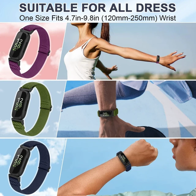 Alt view image 4 of 7 - 4 Pack Bands Compatible with Fitbit Inspire 3/Inspire 2/Inspire/Inspire HR/Ace 3/Ace 2 Band, Elastic Adjustable Nylon Loop Straps Replacement Sport Stretchy Wristband for Women Men
