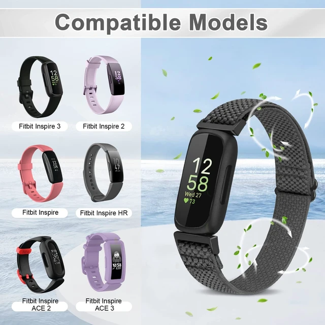 Alt view image 5 of 7 - 4 Pack Bands Compatible with Fitbit Inspire 3/Inspire 2/Inspire/Inspire HR/Ace 3/Ace 2 Band, Elastic Adjustable Nylon Loop Straps Replacement Sport Stretchy Wristband for Women Men