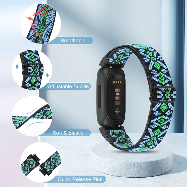Alt view image 2 of 6 - 4 Pack Bands Compatible with Fitbit Inspire 3/Inspire 2/Inspire/Inspire HR/Ace 3/Ace 2 Band, Elastic Adjustable Nylon Loop Straps Replacement Sport Stretchy Wristband for Women Men
