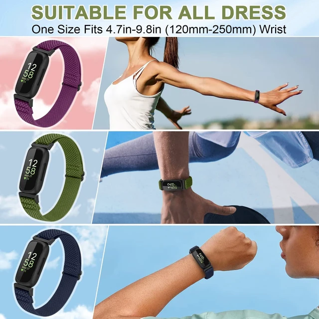 Alt view image 4 of 6 - 4 Pack Bands Compatible with Fitbit Inspire 3/Inspire 2/Inspire/Inspire HR/Ace 3/Ace 2 Band, Elastic Adjustable Nylon Loop Straps Replacement Sport Stretchy Wristband for Women Men