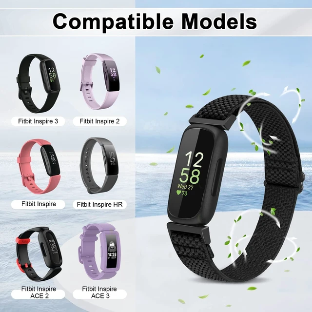 Alt view image 5 of 6 - 4 Pack Bands Compatible with Fitbit Inspire 3/Inspire 2/Inspire/Inspire HR/Ace 3/Ace 2 Band, Elastic Adjustable Nylon Loop Straps Replacement Sport Stretchy Wristband for Women Men