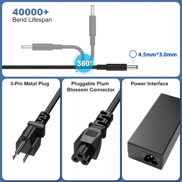 Alt view image 3 of 6 - 90W 4.5mm AC Adapter Laptop Charger Compatible with Dell Optiplex 9020 7010 7040 7050 7060 7070 7080 5050 5060 5070 5080 5090 3020 3040 3046 3050 3060 3070 3080 3090 Micro Desktop Power Cord Supply