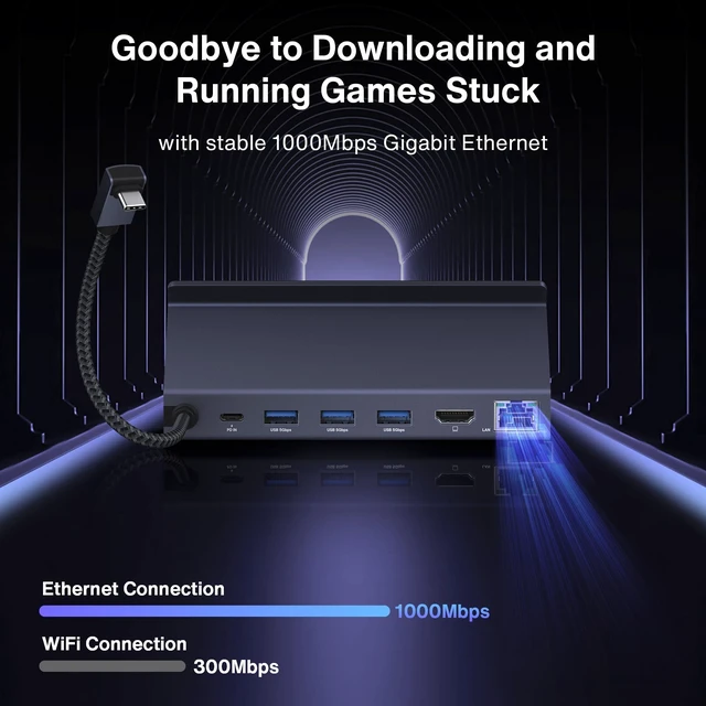 Alt view image 6 of 7 - 8-in-1 Steam Deck Dock for ASUS ROG Ally X/Legion Go/MSI Claw 4K@144Hz Docking Station, ROG Alloy/Valve Stream Deck OLED Hub, HDMI 2.1, 1Gbps Ethernet, 3*USB-A 3.0, 100W Charge