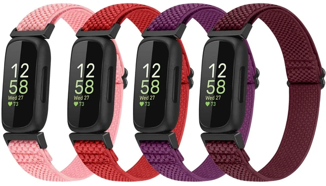 Main image of 4 Pack Bands Compatible with Fitbit Inspire 3/Inspire 2/Inspire/Inspire HR/Ace 3/Ace 2 Band, Elastic Adjustable Nylon Loop Straps Replacement Sport Stretchy Wristband for Women Men