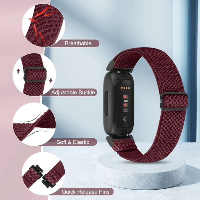 Alt view image 2 of 7 - 4 Pack Bands Compatible with Fitbit Inspire 3/Inspire 2/Inspire/Inspire HR/Ace 3/Ace 2 Band, Elastic Adjustable Nylon Loop Straps Replacement Sport Stretchy Wristband for Women Men