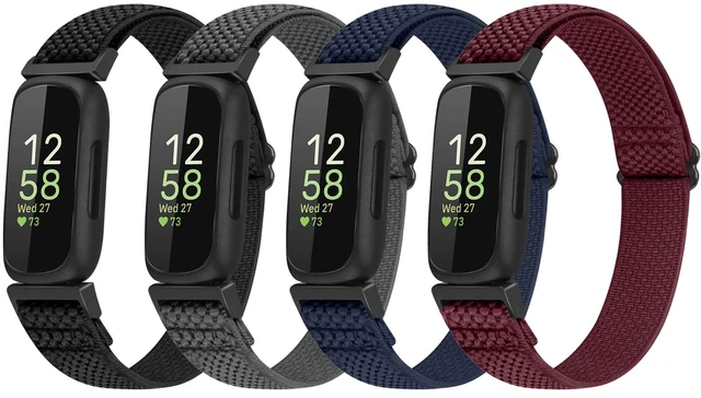 Main image of 4 Pack Bands Compatible with Fitbit Inspire 3/Inspire 2/Inspire/Inspire HR/Ace 3/Ace 2 Band, Elastic Adjustable Nylon Loop Straps Replacement Sport Stretchy Wristband for Women Men
