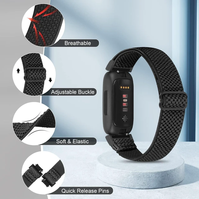 Alt view image 2 of 6 - 4 Pack Bands Compatible with Fitbit Inspire 3/Inspire 2/Inspire/Inspire HR/Ace 3/Ace 2 Band, Elastic Adjustable Nylon Loop Straps Replacement Sport Stretchy Wristband for Women Men
