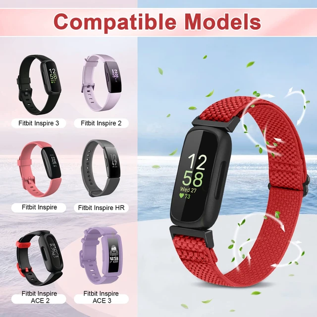 Alt view image 5 of 7 - 4 Pack Bands Compatible with Fitbit Inspire 3/Inspire 2/Inspire/Inspire HR/Ace 3/Ace 2 Band, Elastic Adjustable Nylon Loop Straps Replacement Sport Stretchy Wristband for Women Men