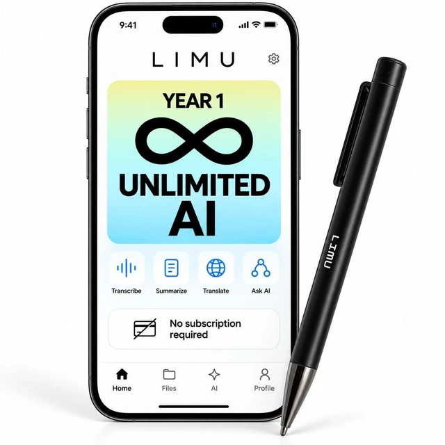 Main image of AI Smart Pen Note Taker, 64GB Voice Recorder Pen No Subscription, 22h German design AI Pen Recorder Advanced GPT-5 AI Engineered, Transcribes, summarizes, mind maps & translates in 125 languages