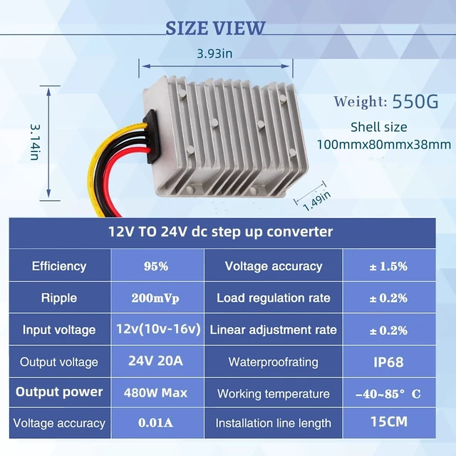 Alt view image 7 of 7 - DC 12V Step Up to 24V Boost Converter 20A 480W DC Voltage Regulator Power Converter Waterproof Module Transformer for Golf Cart Club Car