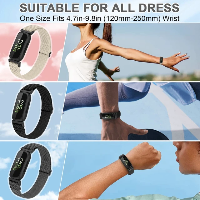 Alt view image 4 of 6 - 4 Pack Bands Compatible with Fitbit Inspire 3/Inspire 2/Inspire/Inspire HR/Ace 3/Ace 2 Band, Elastic Adjustable Nylon Loop Straps Replacement Sport Stretchy Wristband for Women Men