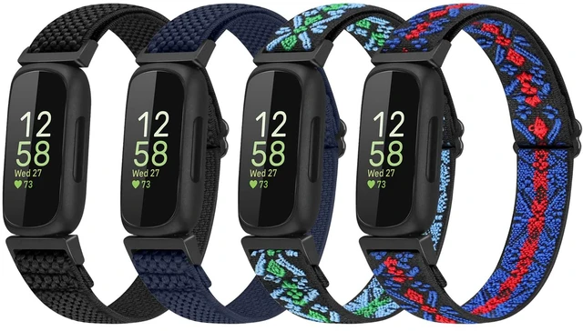 Main image of 4 Pack Bands Compatible with Fitbit Inspire 3/Inspire 2/Inspire/Inspire HR/Ace 3/Ace 2 Band, Elastic Adjustable Nylon Loop Straps Replacement Sport Stretchy Wristband for Women Men