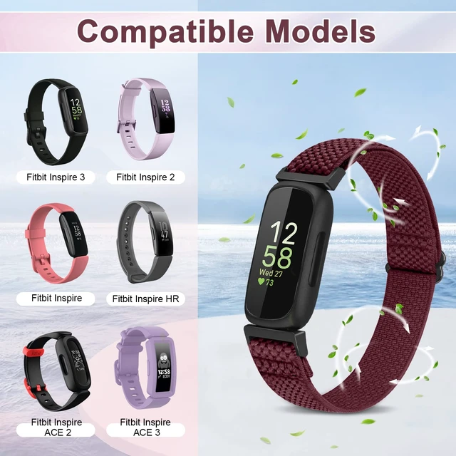 Alt view image 5 of 6 - 4 Pack Bands Compatible with Fitbit Inspire 3/Inspire 2/Inspire/Inspire HR/Ace 3/Ace 2 Band, Elastic Adjustable Nylon Loop Straps Replacement Sport Stretchy Wristband for Women Men