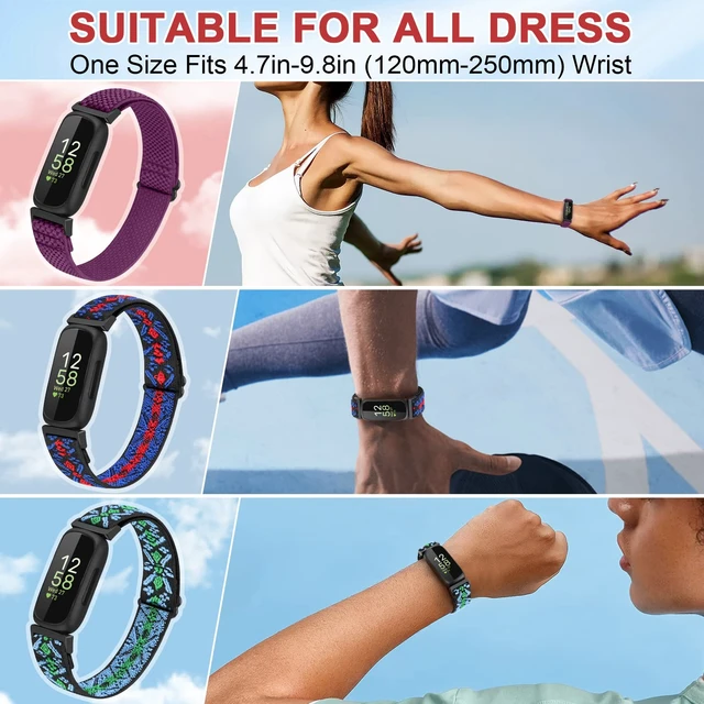Alt view image 4 of 7 - 4 Pack Bands Compatible with Fitbit Inspire 3/Inspire 2/Inspire/Inspire HR/Ace 3/Ace 2 Band, Elastic Adjustable Nylon Loop Straps Replacement Sport Stretchy Wristband for Women Men