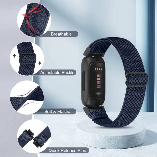 Alt view image 2 of 7 - 4 Pack Bands Compatible with Fitbit Inspire 3/Inspire 2/Inspire/Inspire HR/Ace 3/Ace 2 Band, Elastic Adjustable Nylon Loop Straps Replacement Sport Stretchy Wristband for Women Men