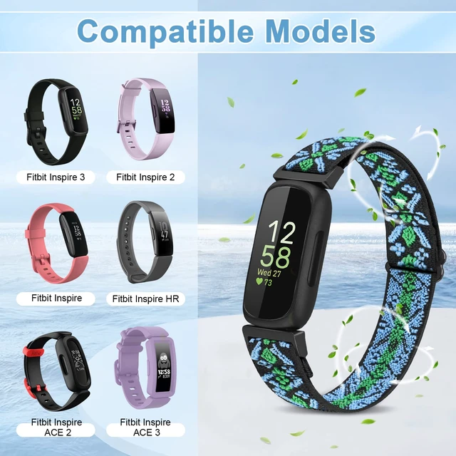 Alt view image 5 of 7 - 4 Pack Bands Compatible with Fitbit Inspire 3/Inspire 2/Inspire/Inspire HR/Ace 3/Ace 2 Band, Elastic Adjustable Nylon Loop Straps Replacement Sport Stretchy Wristband for Women Men