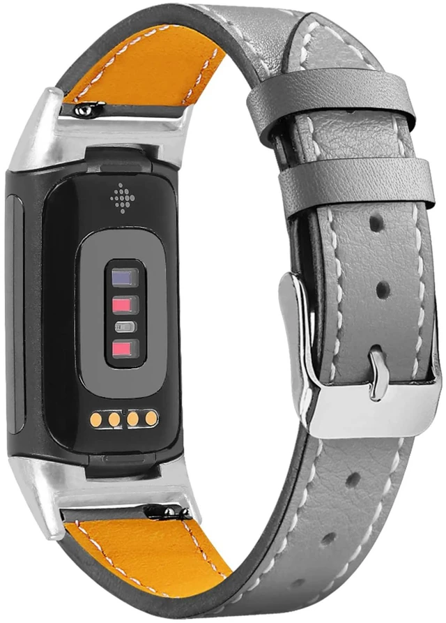 Main image of Leather Bands Compatible with Fitbit Charge 6/Charge 5, Replacement Genuine Leather Straps for Women Men