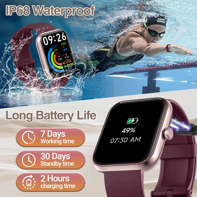 Alt view image 7 of 7 - Smart Watch for Women Men with Bluetooth Call, Alexa Built-in Smartwatch, 1.83"DIY Dial Fitness Watch with Sleep Heart Rate Monitor, 110+ Sport Modes, IP68 Waterproof Watch Compatible with Android iOS