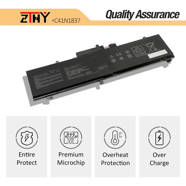 Alt view image 5 of 7 - 76Wh C41N1837 Laptop Battery Replacement for Asus Rog Zephyrus GA502 GU502 GX502 GU532 GX532 GA501I GA502IU GA502GU GA502IV GA532DU GU502DU GU502GU GU502GV GU502LW GU532LV GU532GU GX502GW 15.4V