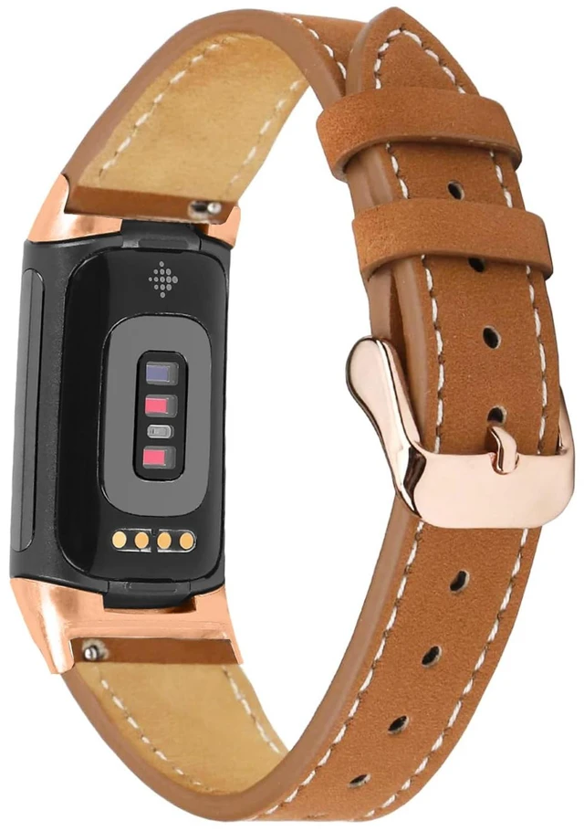 Main image of Leather Bands Compatible with Fitbit Charge 6/Charge 5, Replacement Genuine Leather Straps for Women Men