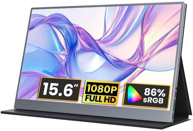 Main image of Portable Monitor 15.6 inch 1080P FHD 86% sRGB 60Hz, Travel Monitor for Laptop MacBook Surface PC Xbox PS5, HDMI USB-C VESA Compatible Built-in Speaker