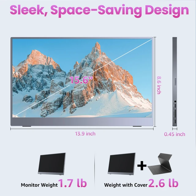Alt view image 4 of 7 - Portable Monitor 15.6 inch 1080P FHD 86% sRGB 60Hz, Travel Monitor for Laptop MacBook Surface PC Xbox PS5, HDMI USB-C VESA Compatible Built-in Speaker