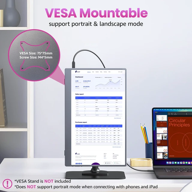 Alt view image 6 of 7 - Portable Monitor 15.6 inch 1080P FHD 86% sRGB 60Hz, Travel Monitor for Laptop MacBook Surface PC Xbox PS5, HDMI USB-C VESA Compatible Built-in Speaker