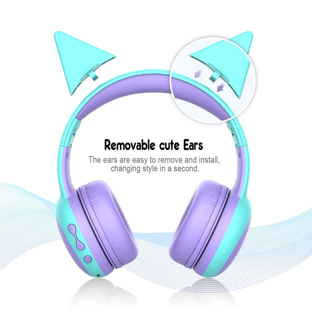 Alt view image 5 of 7 - Kids Bluetooth Headphones, Portable Wireless Headset for Kids, Bluetooth 5.3, Over-Ear Toddler Headphones with Microphone, 85dB Volume Limited, 40 Hours Playtime (Purple+Blue)