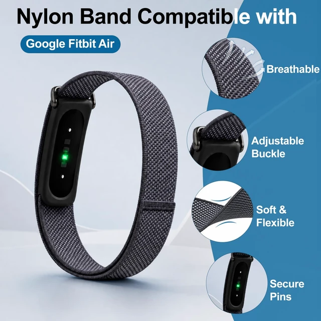 Alt view image 2 of 7 - 3 Pack Nylon Replacement Bands Compatible with Google Fitbit Air Soft Breathable Sport Wristband, Lightweight Micro-Adjustable Hook-and-Loop Strap for Gym Workout, Women Men